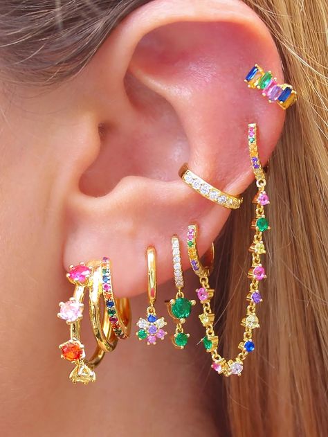 Gold  Collar  Copper  Drop Earrings Embellished   Women's Fashion Jewelry Jewel Tone Earrings, Preppy Jewelry, Rave Accessories, Hoop Earring Sets, Summer Earring, Jewelry Lookbook, Funky Jewelry, Colorful Earrings, Dream Jewelry