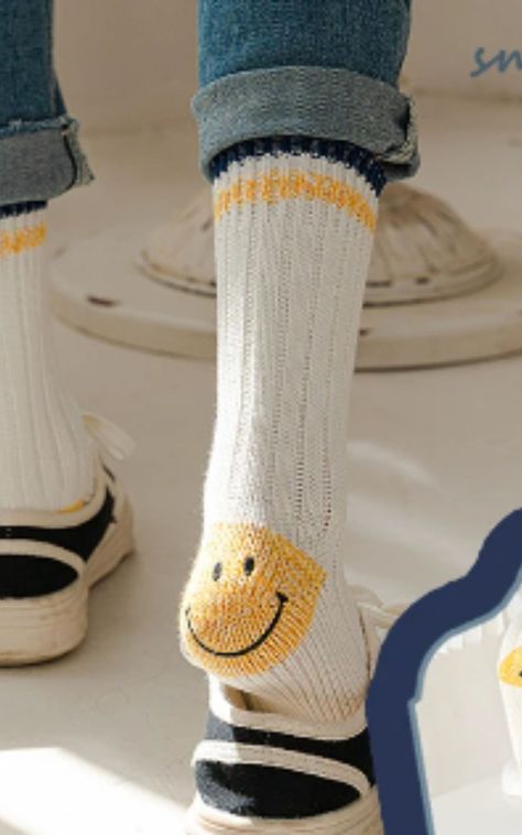 These super cute sport socks with yellow and navy trim have a secret happy face heel that will make anyone's day. Crew sock. The embroidered sock helps makes the present even more special and thoughtful. It also makes a great birthday gift set for your mum, sister, auntie, wife, girlfriend or friend. These personalised christmas socks are a perfect stocking filler. The perfect cold weather accessories gift. The socks can be personalised with the initials or name of your choice making them a grea Smiley Face Heel Socks, Smiley Face Socks, Smiley Socks, Alphabet Gifts, Socks Design, Embroidered Socks, Trendy Socks, Yellow Gifts, Kids Pjs