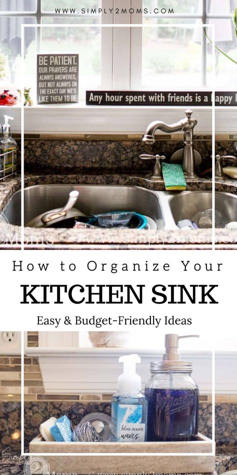 Some simple ideas for making your kitchen sink area both pretty and functional. This update makes doing dishes a little more enjoyable. #organizedkitchen #kitchensink #soapdispenser #kitchendecor Organize Kitchen Sink, Kitchen Sink Area, Soap Organization, Kitchen Sink Soap, Doing Dishes, Kitchen Sink Organization, Mason Jar Soap Dispenser, Affordable Storage, Organize Your Kitchen