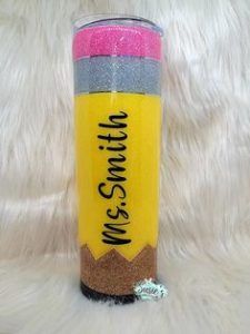 Pencil Cup Diy, Pencil Tumbler, Caffeine Queen, Glitter Glasses, Colorful Paintings Acrylic, Pencil Design, Pencil Cup, Custom Tumbler Cups, Tumbler Personalized