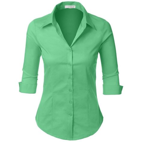 LE3NO Womens Roll Up 3/4 Sleeve Button Down Shirt with Stretch ($14) ❤ liked on Polyvore featuring tops, green button up shirt, button down top, three quarter sleeve tops, stretch shirt and 3/4 sleeve button up shirt Womens Work Shirt, Casual Blouse Women, Red Button Up Shirt, Three Quarter Sleeve Shirt, Red Button Down Shirt, Three Quarter Sleeve Blouses, Three Quarter Sleeve Tops, Casual Shirt Women, Women's Button Down Shirt