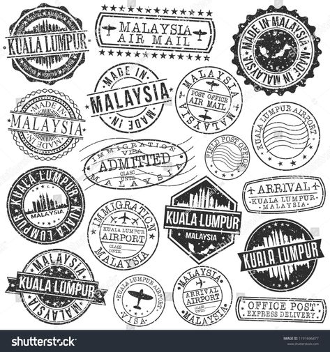 Kuala Lumpur Malaysia Stamp Vector Art Postal Passport Travel Design SetStamp#Vector#Malaysia#Kuala Thailand Stamp, Travel Stamp, Passport Travel, Passport Stamps, Scrapbook Tag, Illustration Vintage, Kyoto Japan, Travel Design, Travel Scrapbook