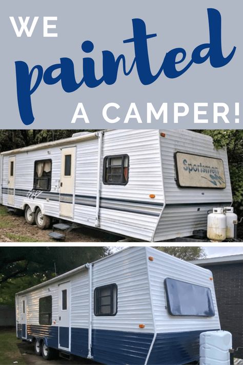 we bought a camper! part five: the exterior Painting A Camper Exterior, Exterior Rv Paint Ideas, Painting Camper Exterior, Painted Camper Exterior, Camper Painting Exterior, Camper Exterior Paint Ideas, Camper Exterior Paint, Rv Exterior Remodel, Rv Exterior Paint