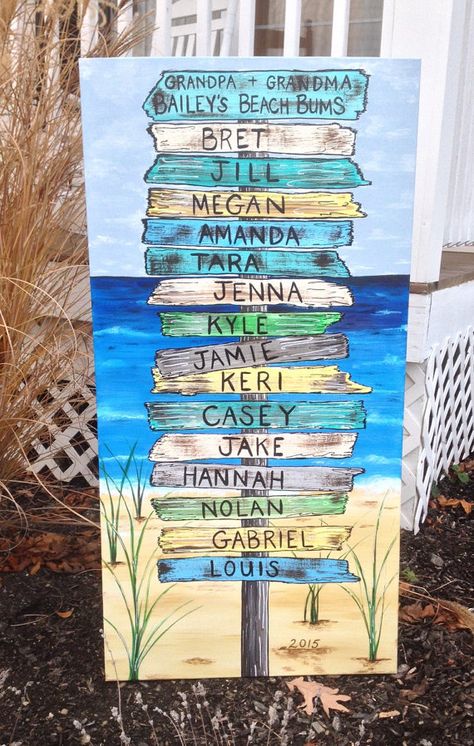 Beach Sign Art Beach Canvas Painting Ocean by MuralsByRegina Family Tree Artwork, Family Tree Canvas, Beach Canvas Paintings, Family Tree Painting, Personalized Canvas Art, Painting Summer, Painting Ocean, Beach Sign, Diy Canvas Wall Art