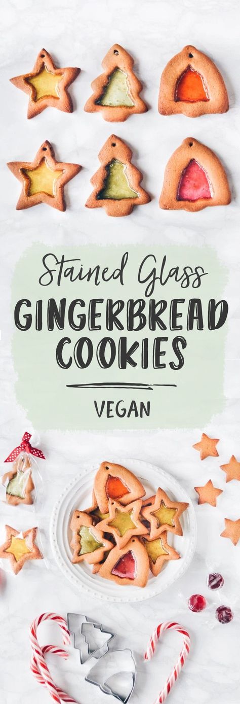 Vegan Gingerbread Cookies, Glass Cookies, Vegan Xmas, Stained Glass Cookies, Vegan Gingerbread, Vegan Christmas Recipes, Ginger Bread Cookies Recipe, Cookies Vegan, Vegan Holidays