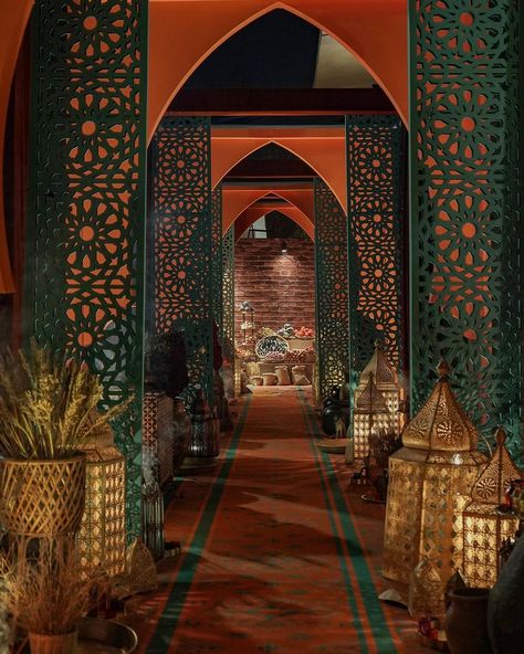 Nishchay Gandhi | Welcome to Bazaar: Where Marrakesh’s vibrant markets blend intricate arches with spice-filled stalls, offering an enriching… | Instagram Islamic Wedding Ideas Decor, Turkish Theme Decor, Sufi Theme Decor, Sufi Night Decor, Wedding Entry Decor, Sufi Decor, Wedding Pathway, Bazaar Design, Moroccan Wedding Decor