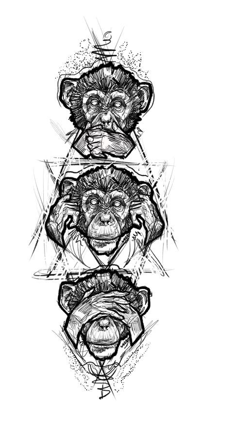 Three monkey tattoo design sketch Sketches Tattoo, Three Monkeys, Tatuagem Masculina Pequena, Monkey Tattoos, Omerta Tattoo, Three Wise Monkeys, Tattoo Zeichnungen, Geniale Tattoos, Sketch Tattoo Design