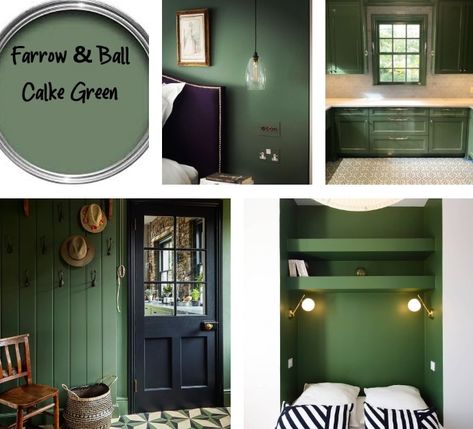 Farrow & Ball Calke Green - Interiors By Color. Green paint color idea for 2020, a strong green color that looks amazing when paired with black, white, gold and brass fittings. Calke Green Farrow And Ball Bathroom, Farrow And Ball Calke Green Kitchen, Calke Green Farrow And Ball Bedroom, Calke Green Kitchen, Farrow And Ball Exterior House Colors, Calke Green Farrow And Ball, Farrow And Ball Green Paint, Bright Green Paint Colors, Calke Green