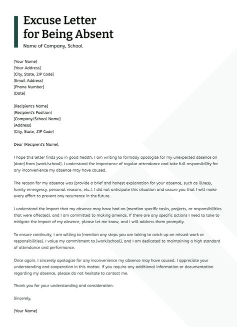 Excuse Letter for Being Absent Free Google Docs Template - gdoc.io Excuse Letter, First Job Resume, Packing List Template, Letter Find, Docs Templates, Family Emergency, Resignation Letter, Job Resume, Free Lettering