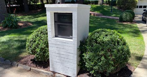 Mailbox And Package Ideas, Brick Mailbox With Package Drop, Mailbox Ideas For Big Packages, Secure Mailbox Ideas, Brick Mailboxes Designs, Curbside Mailbox Ideas, Large Mailbox Ideas For Packages, Mailbox With Package Storage, White Brick Mailbox Ideas