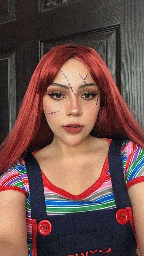 #halloween #chuky #diadelosmuertos #makeup #makeup ideas Chucky Scary Makeup, Chucky Eyeshadow Look, Simple Chucky Makeup, Cute Chucky Makeup, Easy Chucky Makeup, Female Chucky Makeup, Chucky Makeup Female Easy, Girl Chucky Makeup, Chucky Makeup Female