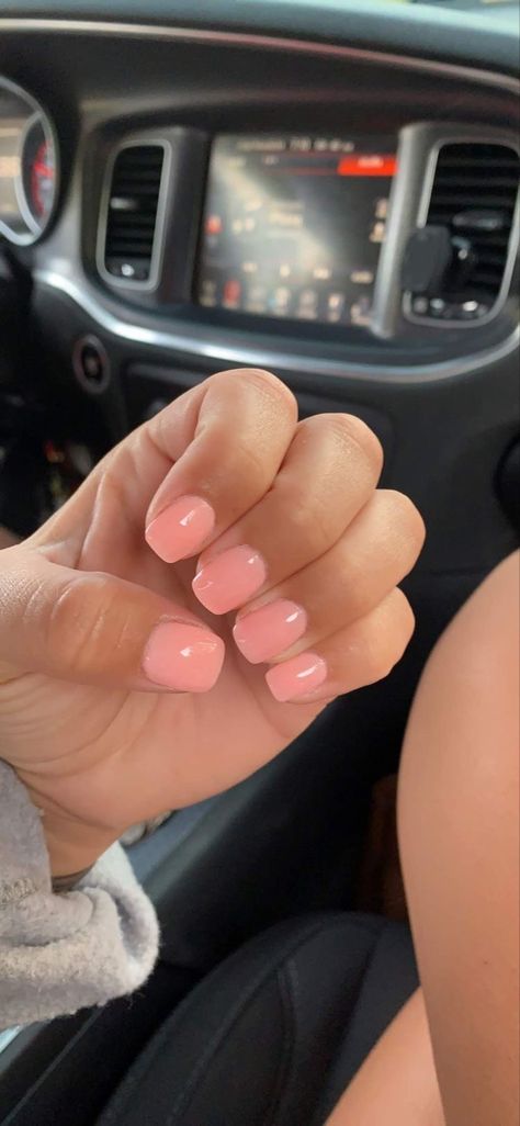 Light Pink Nails By Skin Tone Range, Salmon Pink Nails Acrylic, Light Pink Coral Nails, Sheer Coral Nails, Clear Pink Sns Nails, Summer Nails 2023 Light Pink, Shiny Peach Nails, Peach Nail Color Gel, Light Pink Peach Nails