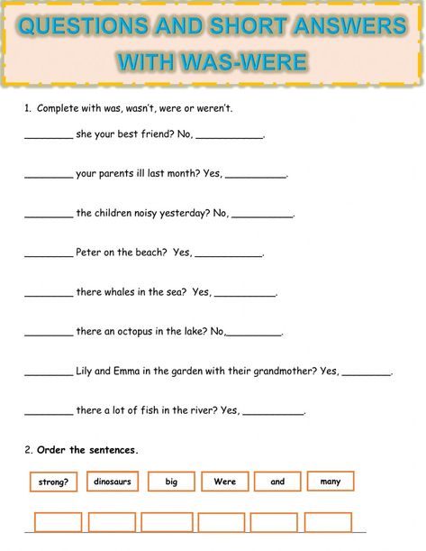 Questions and short answers with was-were worksheet Was Were Questions Worksheet, English Alphabet Pronunciation, Regular And Irregular Verbs, Past Questions, Esl Teaching Resources, Simple Past Tense, English Worksheet, Irregular Verbs, Past Tense