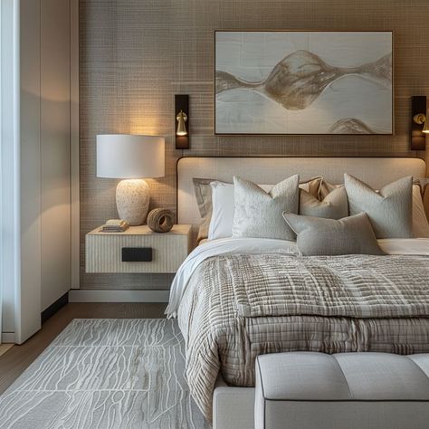 The classic charm of an Los Angeles condo sleeping quarters is enhanced by traditional furniture and timeless decor Luxury Bedroom Master Apartment, Amazing Master Bedrooms, Boutique Hotel Bedroom, Restoration Hardware Bedroom, Compact Bedroom, Apartment Bedrooms, Hotel Style Bedroom, Beautiful Bed Designs, Hotel Bedroom Design