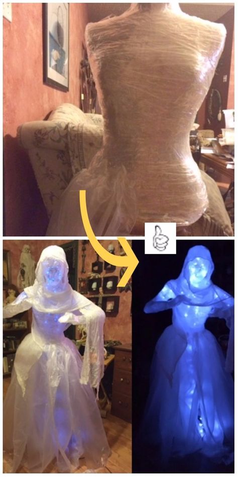 DIY Trash Bag Halloween Decoration Ideas- DIY Trash Can Sculpting Ghosts & Bodies Tutorial Diy Body Halloween Decoration, Manequin Ideas Halloween, Diy Morgue Halloween, Halloween Diy Scary Decorations, Halloween Cheap Diy, Halloween Props Diy How To Make, Halloween Decor Hacks, Halloween Float Ideas, Body Bag Halloween Decoration