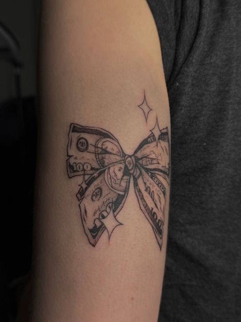 Bow Money Tattoo, Money Bow Tattoo, Bow Tie Tattoo, Tattoo Money, Army Tattoos, Money Tattoo, Bow Tattoo, Spine Tattoos For Women, Cute Little Tattoos