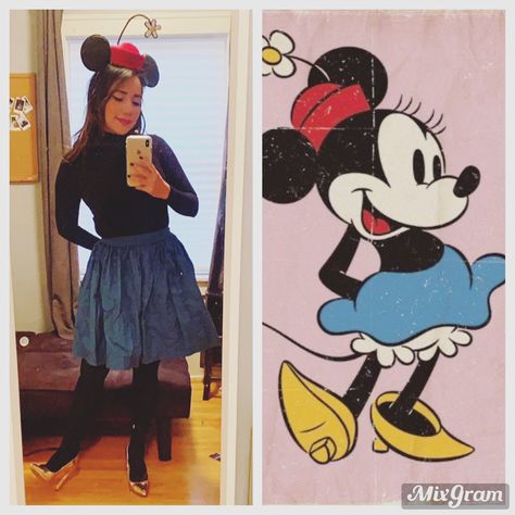 Mouseketeer Costume Diy, Adult Mini Mouse Costume, Vintage Minnie Mouse Costume, Diy Minnie Mouse Costume For Women, Easy Minnie Mouse Costume, Minnie Mouse Diy Costume, Diy Minnie Mouse Costume, 1950 Costumes, Minnie Mouse Costume Diy