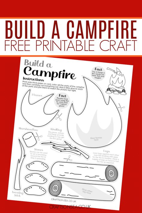 Build A Campfire Craft Printable (FREE PDF) Paper Campfire, Campfire Crafts For Kids, Camp Kindergarten, Build A Campfire, Camping Dramatic Play, Camping Printables, Tent Craft, Fire Crafts, Vacation Bible School Themes