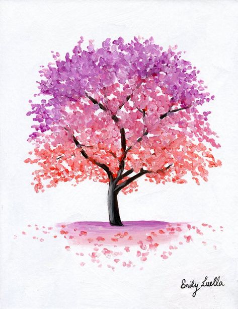 Blossom+Tree+by+Emily-Luella.deviantart.com+on+@DeviantArt Blossom Tree Tattoo, Pink Blossom Tree, Tree Watercolor Painting, Woodland Trees, Art Journal Cover, Small Canvas Paintings, Watercolor Paintings For Beginners, Watercolor Tree, Blossom Tree