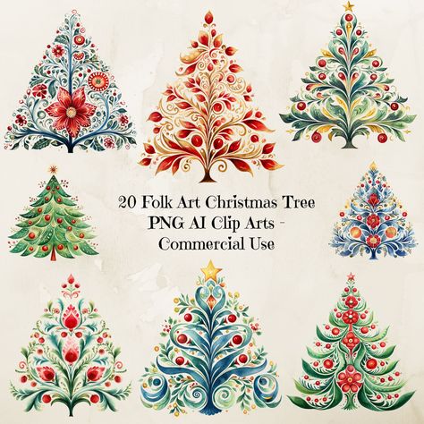 Christmas Folk Art Painting, Folk Christmas Tree, Christmas Png Designs, Scandinavian Christmas Illustration, Scandinavian Folk Art Christmas, Folk Art Christmas Tree, Scandinavian Tree, Folk Christmas, Folksy Christmas