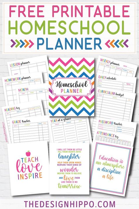 Free Homeschool Planner, Printable Homeschool Planner, Homework Planner, Grade Tracker, Free Homeschool Printables, Colorful Planner, Daily Planner Pages, Lesson Planner, Homeschool Planner