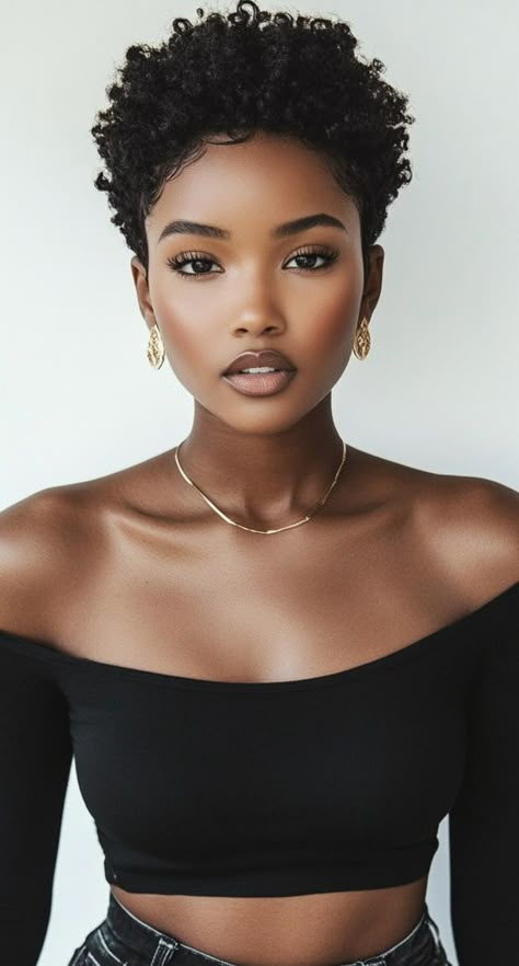 Experience trendy and textured short haircuts for black women that celebrate natural hair. These styles enhance your curl pattern and add dimension. From defined coils to voluminous crops, find a cut that showcases your hair's natural beauty and keeps you looking fresh. Natural Hair Tapered Haircut Black Women, Medium Short Hair Black Women, Short Haircut Natural Hair Black Women, Short Curly Haircut Black Women, Pixie Afro Haircut, Tampered Short Natural Hair, Short Afros For Women Natural Hair, Curly Mushroom Haircut Black Women, Twa Growing Out Stages