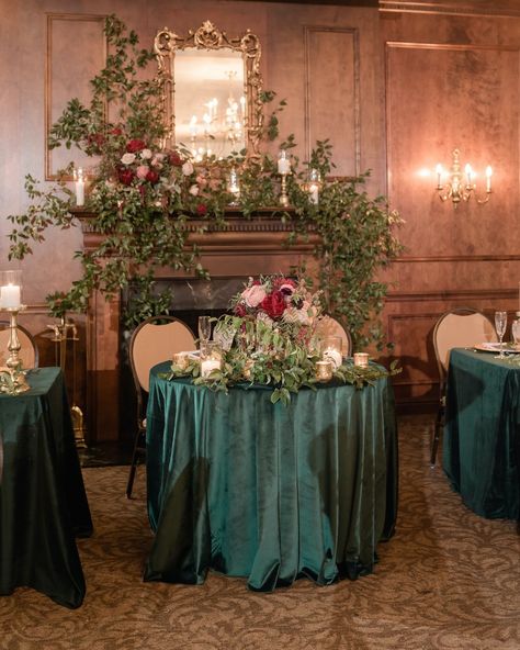 Velvet Wedding Table, Mantle Installation, Green Sweetheart Table, Wedding Sweetheart Table, Sweetheart Table Wedding, Velvet Wedding, Green With Envy, Wedding Table Decor, Sweetheart Table