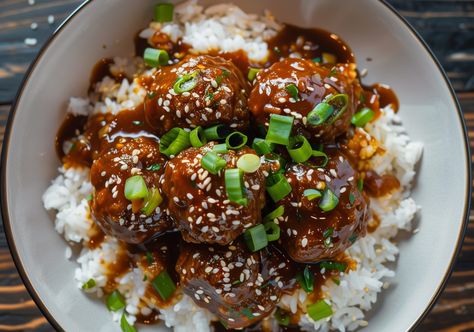 Wahlburgers at Home - Mongolian Meatballs Mongolian Meatballs, Meatball Ingredients, Meatballs Recipe, Hoisin Sauce, Meatball Recipes, Red Pepper Flakes, Sesame Seeds, Red Peppers, Bread Crumbs