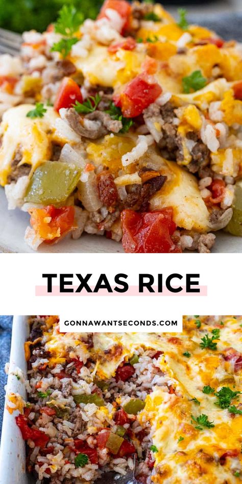 Baked Mexican Rice Casserole, Skillet Rice Meals, Recipes For Cooked Rice, Rice Party Dishes, Peppers And Rice Recipes, Ground Beef And Rice Recipes Casseroles, Things To Eat With White Rice, Easy Rice Meals Dinners, Mexican Casserole With Beef And Rice