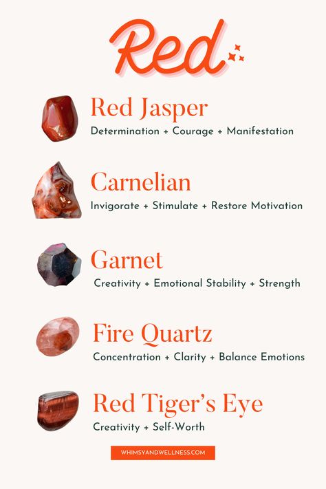 Some of my favorite red crystals are: Red Jasper, Carnelian, Garnet, Fire Quartz + Red Tiger's Eye! Crystals For Kids, Fire Quartz, Essential Oils Gifts, Crystal Properties, Tiger Eye Crystal, Oil Gifts, Orange Crystals, Red Tigers Eye, Crystal Healing Stones