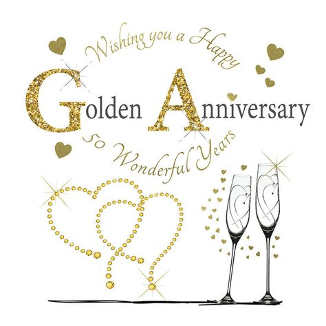 Golden Wedding Anniversary  Card - 50 Years Features - Design by   Rush Design - Everything Sparkles Range - From Rush Design - Blank Inside - Card mesures   6 x 6 inches approx    - Light Brown Envelope included - Words on cover:   Wishing You a Happy Golden   Anniversary - 50 Wonderful   Years -  Designed and printed in the UK Golden Wedding Anniversary Card, Wedding Anniversary Quotes, Anniversary Scrapbook, Wedding Anniversary Wishes, Wedding Anniversary Card, Golden Wedding Anniversary, Golden Anniversary, Golden Wedding, The Dot