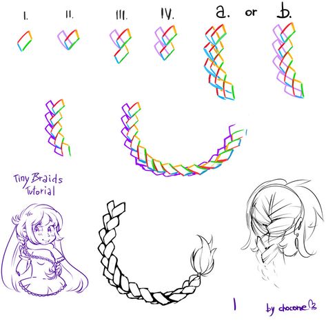 Anime Hair Reference Braids, Anime Braided Hair Reference, Fishtail Braid Drawing, Braid Art Tutorial, French Braid Art Reference, Anime Braided Hair Drawing, Braided Hairstyles Anime, Hair Braid Reference, How To Draw Braids Anime