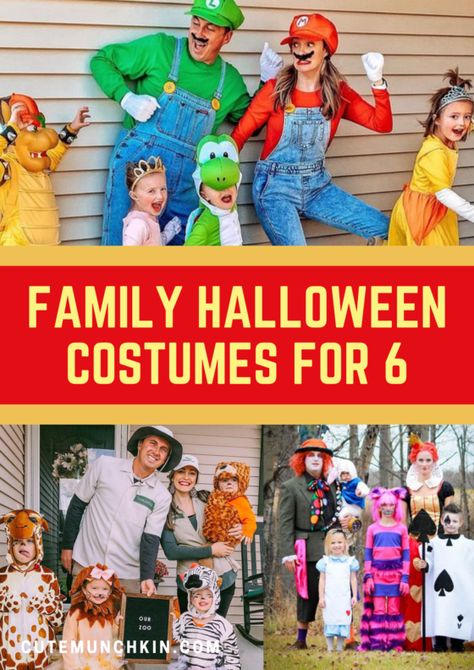 Best Family Halloween Costumes for 6 Family Halloween Costumes For Five, Family Alice And Wonderland Costumes, Halloween Costume Ideas For Family Of 6, Family Of 5 Halloween Costumes Mario, Family Of 4 Halloween Ideas, Family Costumes For 6 Halloween, Costumes For Family Of 5 Halloween, Multi Family Halloween Costumes, 6 Person Family Halloween Costumes