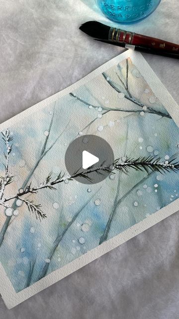 Watercolour Winter Scenes, Watercolour Christmas Cards Ideas Watercolor Painting, Christmas Cards Watercolor Ideas, Xmas Drawing Ideas, Watercolor Tutorial Videos, Bokeh Watercolor, Winter Watercolor Paintings, Watercolour Snow, Winter Painting Ideas