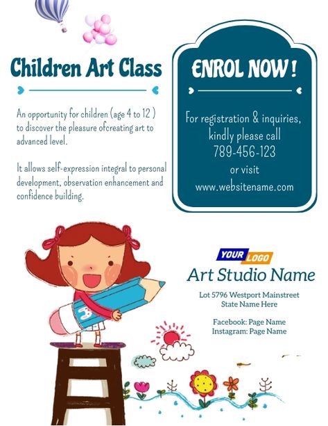 Online free children drawing class flyer, click to edit online & enjoy free download :-) Art Class Pamphlet Design, Drawing Classes Poster, Art Class Template, Drawing Classes Pamphlet, Drawing Class Poster Design, Drawing Class Poster, Art Class Flyer, Kids Painting Class, Class Poster Design