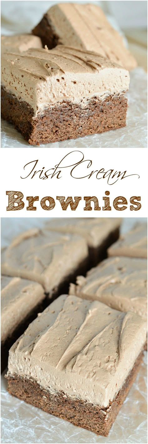 Irish Cream Chocolate Brownie Recipe - This easy brownie recipe is full of Irish Cream and Chocolate flavor! Makes a cake like brownie that is perfect for dessert! Wonky Wonderful, Irish Cream Brownies, Brownie Easy, Brownies With Frosting, Irish Cream Frosting, Easy Brownie Recipe, Cake Like Brownies, Irish Cream Recipe, Irish Foods