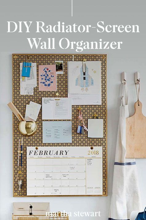 Upgrade your home office bulletin board or hanging cork board with a stylish radiator-screen organizer. Follow our easy tutorial for this pretty home office decor idea along with other work from home ideas to decorate your space. #marthastewart #diydecor #diyprojects #diyideas #hobby Cork Board Ideas For Bedroom, Diy Mail Organizer, Pin Board Ideas, Radiator Screen, Office Bulletin Boards, Diy Mail, Mail Organizer Wall, Kitchen Hacks Organization, Command Center