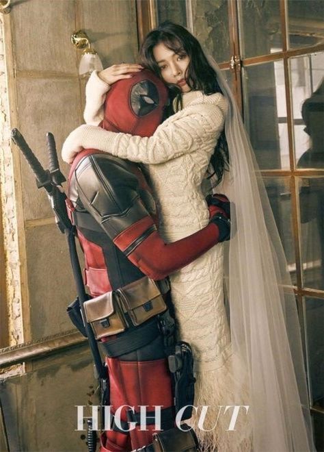 Korean singer Hyuna released a photoshoot as Deadpool’s wife. Hyuna Photoshoot, Photoshoot Magazine, Moorim School, Hyuna Kim, Korea Design, Hyun A, Gangnam Style, Marvel Deadpool, Couple Photoshoot