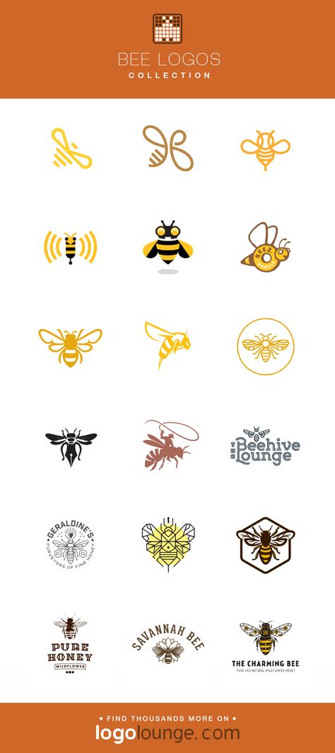 Logo Collection : Bee vector logo designs. Stripes, wings, buzz, flowers, bug, insect, honey, yellow. #logo #bees Honeybee Logo Design, Honey Bee Logo Ideas, Honey Label Design Creative, Bee Logos Ideas, Bees Logo Design, Insect Logo Design, Honey Bee Logo Design, Logo Honey Design, Bee Logo Design Creative