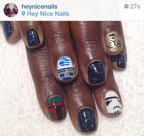 Star Wars Nail Art, Star Wars Nails, Disney Themed Nails, Birthday Nail Art, Hand Painted Nail Art, Birthday Nail, Themed Nails, Impress Nails, Manicure Nail Designs