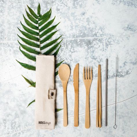 Zero Waste Cutlery Set Bamboo Spoon, Straw Cleaner, Plastic Cutlery, Cotton Pouch, Steel Straw, Plastic Pollution, Forks And Spoons, Clean Cotton, Stainless Steel Straws