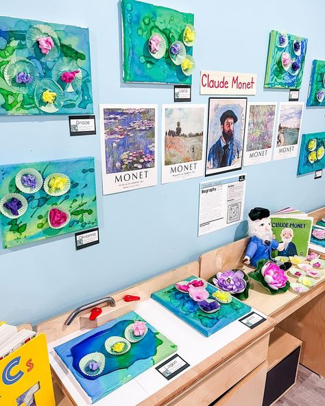 It’s Art Show time! 🎨😍😍😍 This week our little artists hosted their families here at preschool and showed off all their masterpieces. In total during April, we studied 9 famous artists and they created 10 gorgeous pieces of art. 1️⃣Water Lilies inspired by Monet 2️⃣Abstract clay faces inspired by Picasso 3️⃣Colorful Collages inspired by Alma Thomas 4️⃣Sunflowers inspired by Van Gogh 5️⃣Starry Night inspired by Van Gogh 6️⃣Polka Dot letters inspired by Kusama 7️⃣Concentric Circles inspired b... Monet Inspired Art, Jamie White, Alma Thomas, Dot Letters, Show Time, Monet Art, Clay Faces, Van Gogh Art, Toddler Art