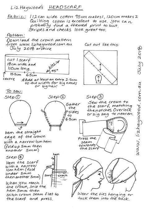 Free pattern: headscarf - The Craft of Clothes Kerchief Pattern Sewing, Headcovering Sewing Pattern, Headcovering Pattern Free, Infinity Scarf Sewing, Hair Scarf Pattern, Scarf Template, Headcovering Pattern, Headscarf Pattern, Tichel Pattern