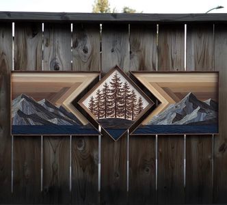 Artrepreneur - Jynae Bergeron Mountain Wood Art, Wood Wall Art Diy, Wood Art Projects, Reclaimed Wood Wall Art, Reclaimed Wood Art, Rustic Wood Walls, Laser Art, Diy Garden Furniture, Wall Decor Design