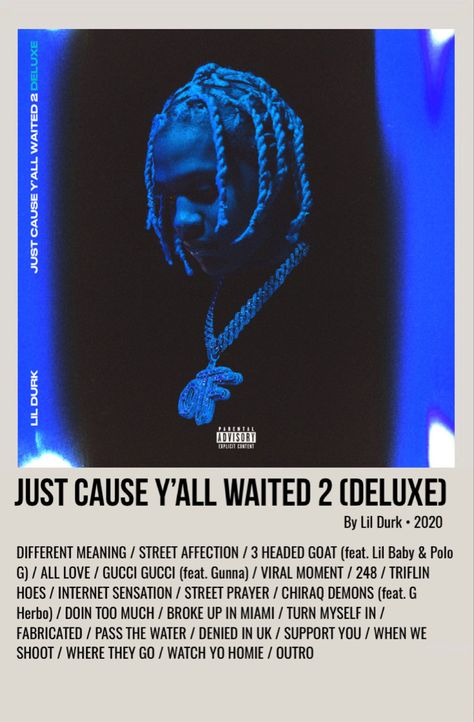 minimal polaroid album poster for just cause y’all waited 2 (deluxe) by lil durk Just Cause Y'all Waited 2, Album Covers Lil Durk, Lil Durk Album Cover Poster, Lil Durk Album Cover Wallpaper, Lil Durk Poster, Lil Durk Album Cover, Macbook Pictures, Rapper Pics, Lil Kodak