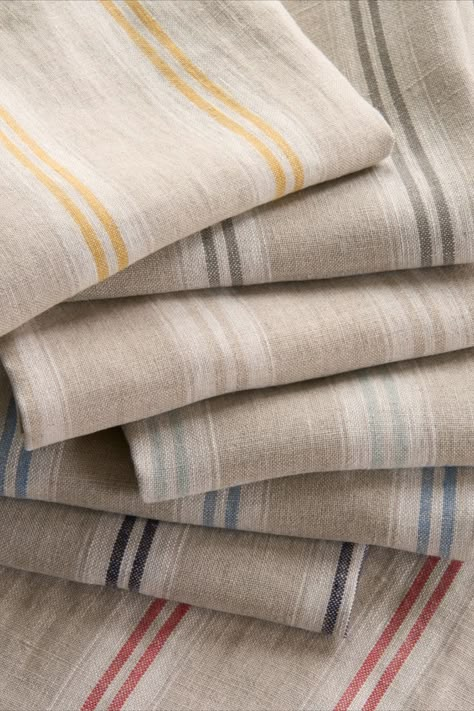 Fabrics from the Danube Stripe collection with creams as well as colour. Linwood Fabrics, Curtain Styles, Fabric Photography, Printed Linen Fabric, Striped Linen Shirt, Linen Drapes, Cool Curtains, Rustic Curtains, Cotton Throw Blanket