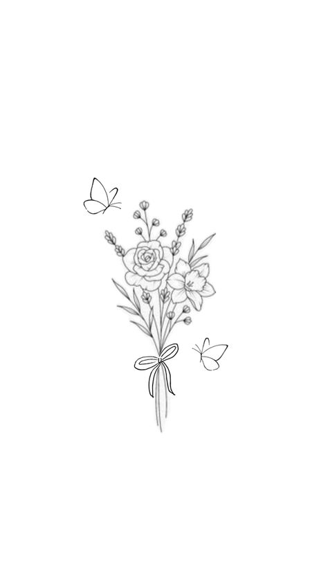 Matching Bff Tattoos, Line Drawing Tattoos, Maching Tattoos, Flower Spine Tattoos, Body Tattoo Design, Bouquet Tattoo, Wildflower Tattoo, Small Pretty Tattoos, Small Tattoos Simple