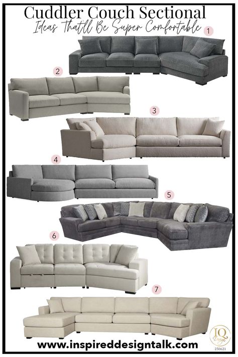 7 Best Cuddler Couch Sectional Ideas That'll Be Super Comfortable • Inspired Design Talk Angled Chaise Sectional, Large Sectional Sofa With Cuddler, Sectional With Cuddler And Chaise, Cuddle Corner Couch, England Sectional Sofa Brantley, Cuddler Couch Living Room, Cuddle Sofa Living Room, Cuddler Sectional Living Room Layout, Sectional With Recliner Layout