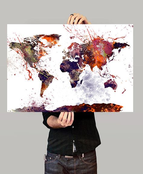 World Map Wall Art World Map Poster Large Map by FineArtCenter Kunstjournal Inspiration, Map Watercolor, Map Canvas Art, World Map Poster, World Map Canvas, Modern Map, World Map Wall Art, Modern Canvas Art, Map Decor