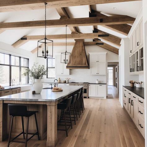 13+ Modern Farmhouse Kitchen Decor Ideas for a Trendy Home Makeover • 333k+ Inspiring Lifestyle Ideas Dream Kitchen Farmhouse Modern, Grand Farmhouse Kitchen, Farmhouse Big Kitchen, Big Kitchen Farmhouse, Lake Home Kitchen Ideas, Luxury Farmhouse Kitchen Design, Modern Farmhouse Library Room, Mountain Farmhouse Interior, Modern European Farmhouse Kitchen